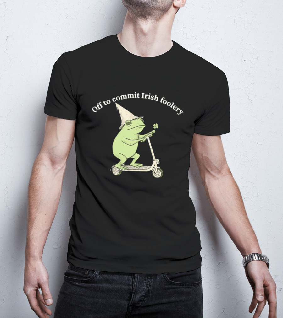 Off To Commit Irish Foolery Frog On Scooter St Patrick's Day T-Shirt