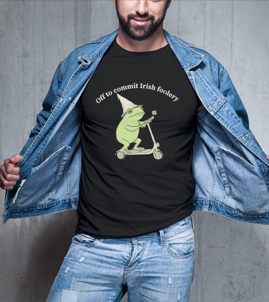 Off To Commit Irish Foolery Frog On Scooter St Patrick's Day T-Shirt