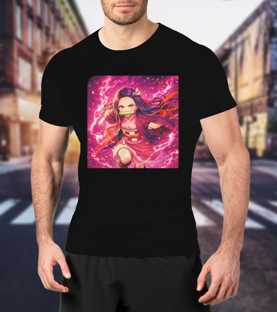 Nezuko Kamado Pink Demon Lightning Aura Magic T-Shirt
