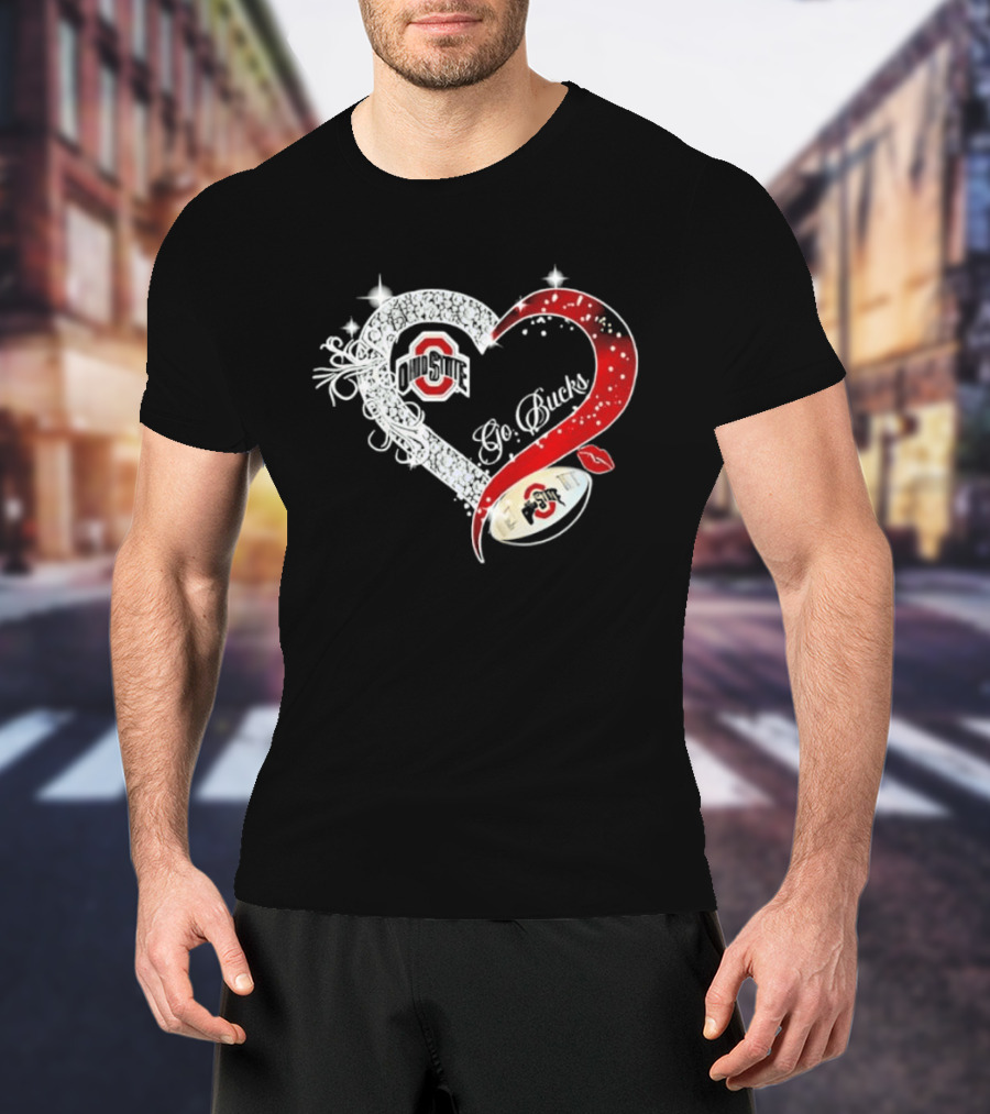 Ohio State Buckeyes Go Bucks Heart Shaped Iconic Red And White T-Shirt