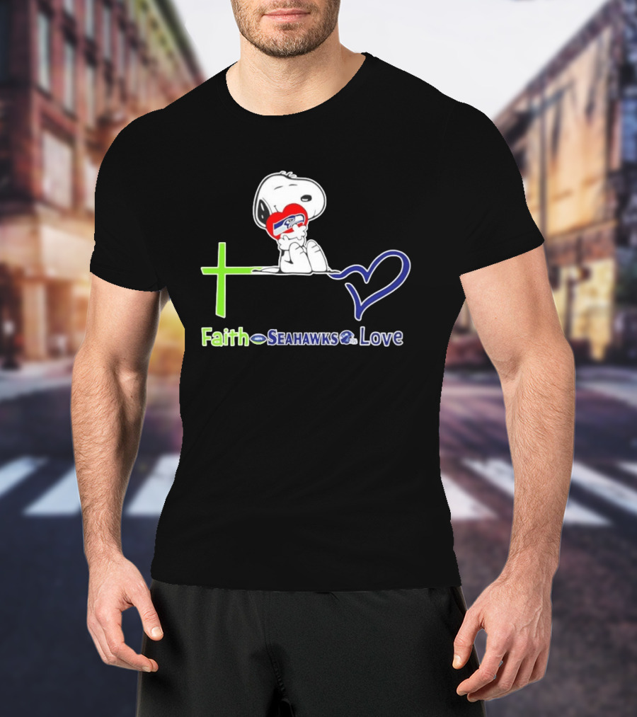Faith Seahawks Love Snoopy Hugs Heart T-Shirt