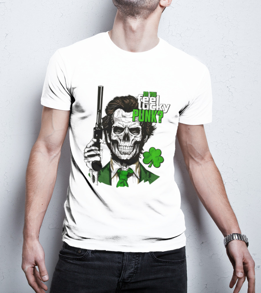 Do You Feel Lucky Punk Skull Gun Shamrock T-Shirt