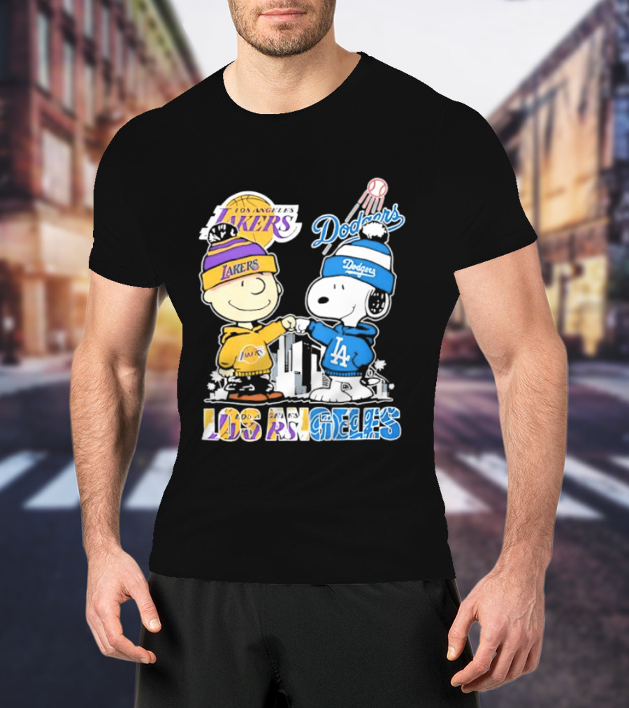 Snoopy Charlie Brown Los Angeles Lakers Dodgers Friendship Team Spirit T-Shirt