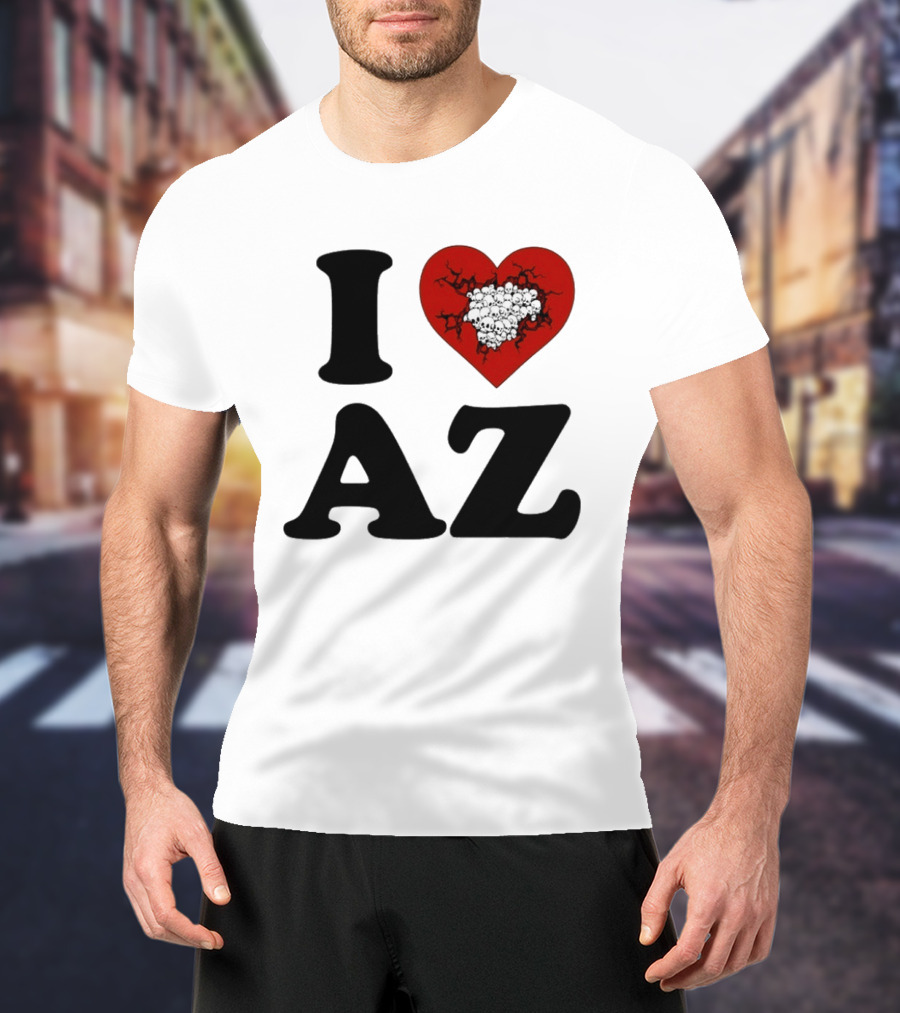 I Heart AZ Skull Filled Red Heart T-Shirt