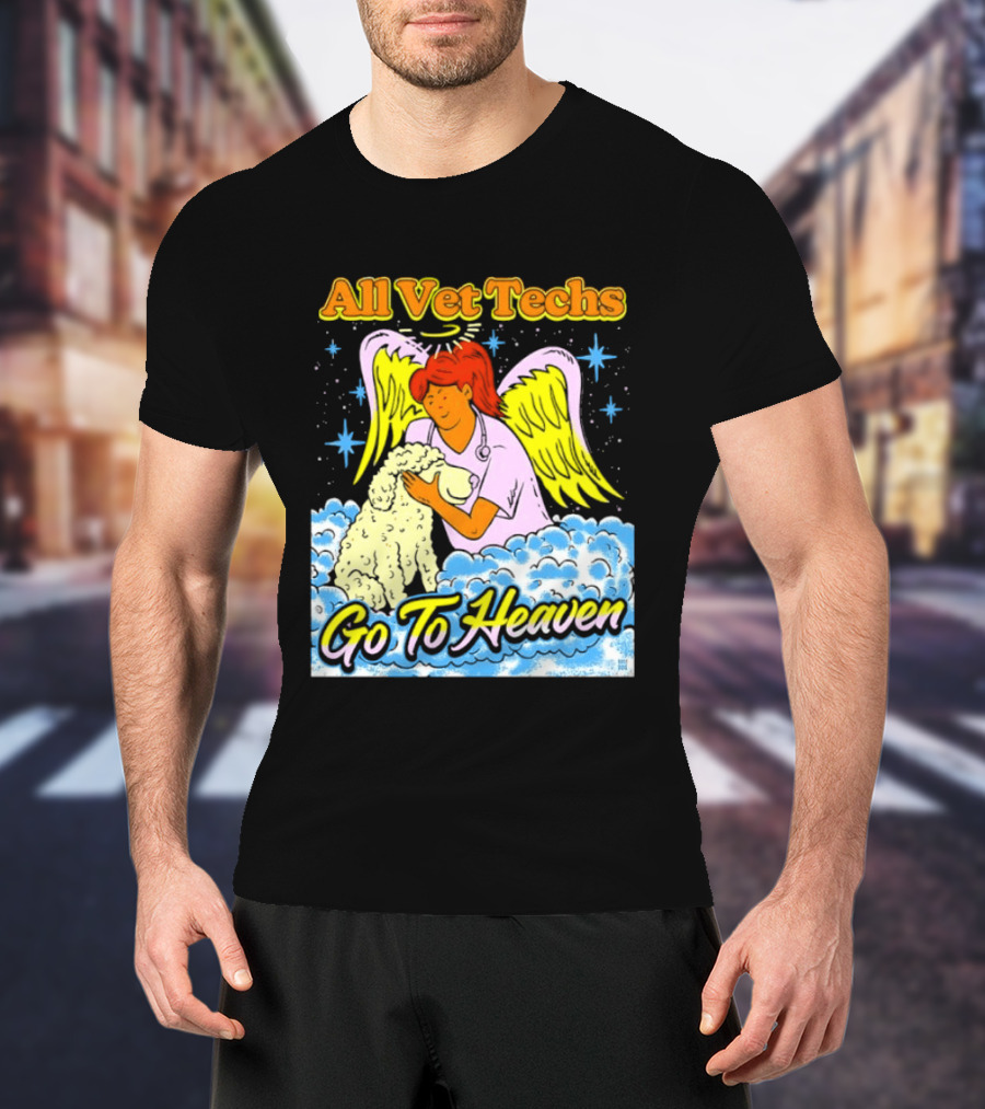 All Vet Techs Go To Heaven Angel Holding Dog Clouds T-Shirt