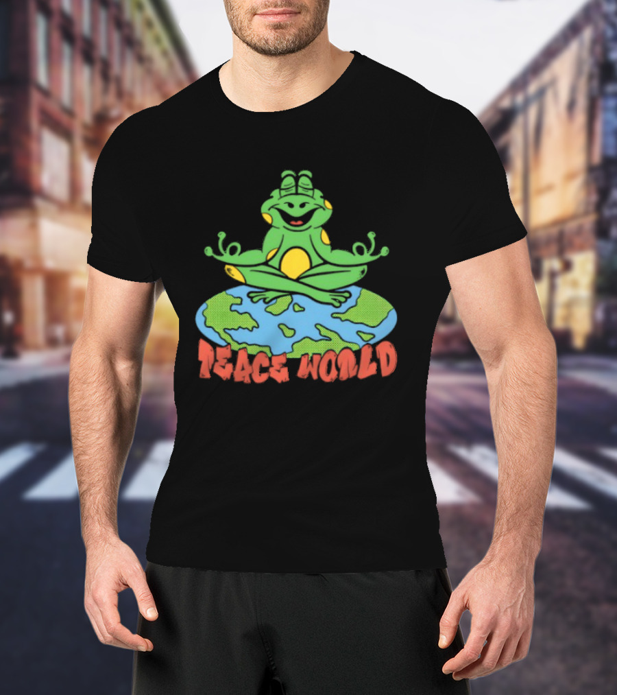 Meditating Frog Sitting On Planet Earth Peace World T-Shirt