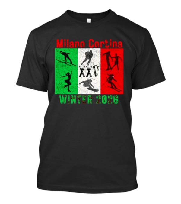 Milano Cortina Winter 2026 Italy Flag XXV Skiing Skating Snowboarding T-Shirt