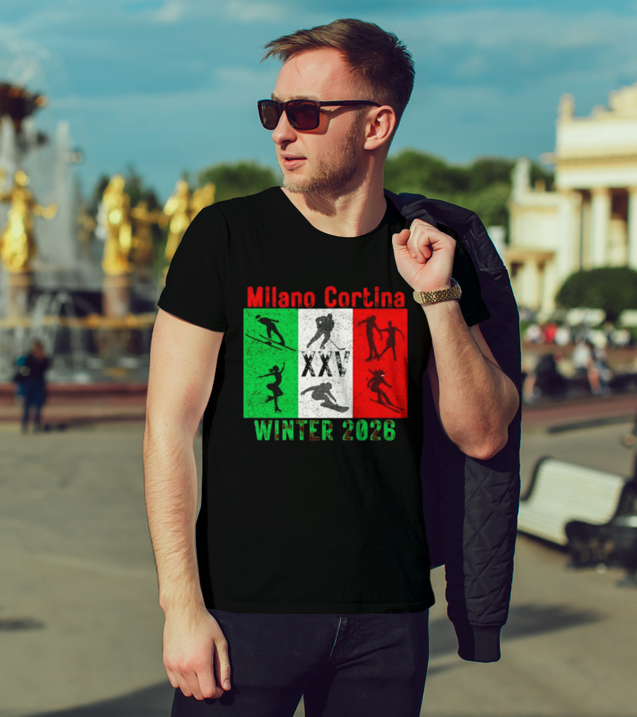 Milano Cortina Winter 2026 Italy Flag XXV Skiing Skating Snowboarding T-Shirt