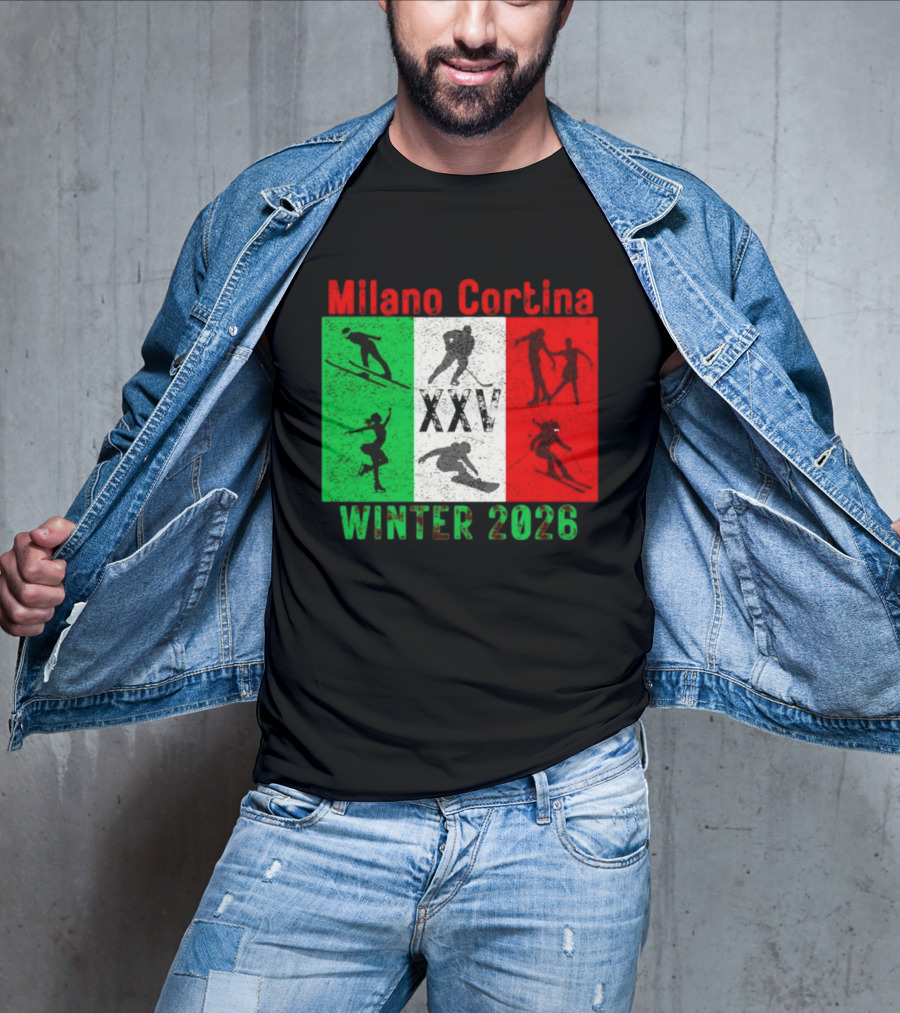 Milano Cortina Winter 2026 Italy Flag XXV Skiing Skating Snowboarding T-Shirt