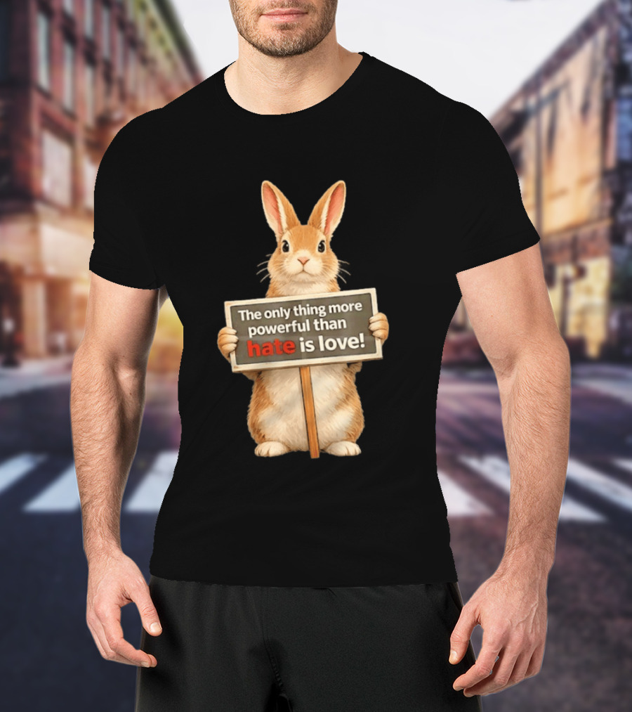 The Only Thing More Powerful Than Hate Is Love Rabbit Sign T-Shirt