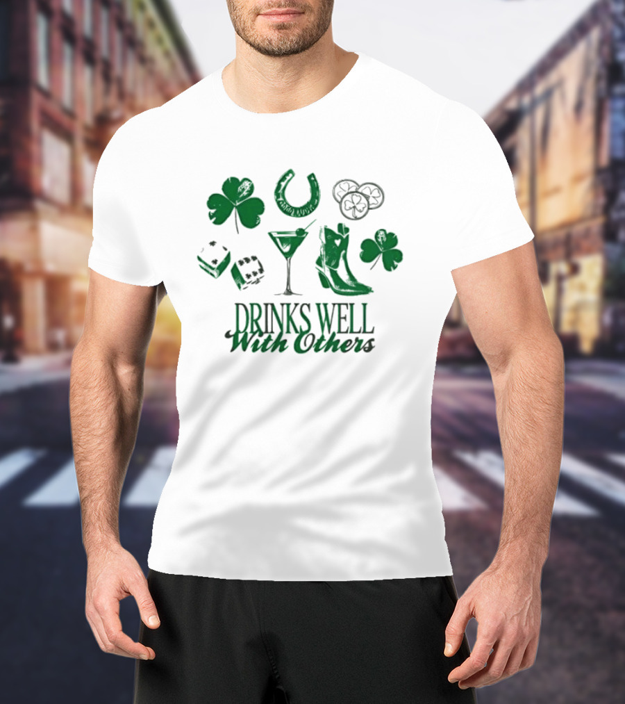 Drinks Well With Others Clover Horseshoe Dice Martini Boot T-Shirt