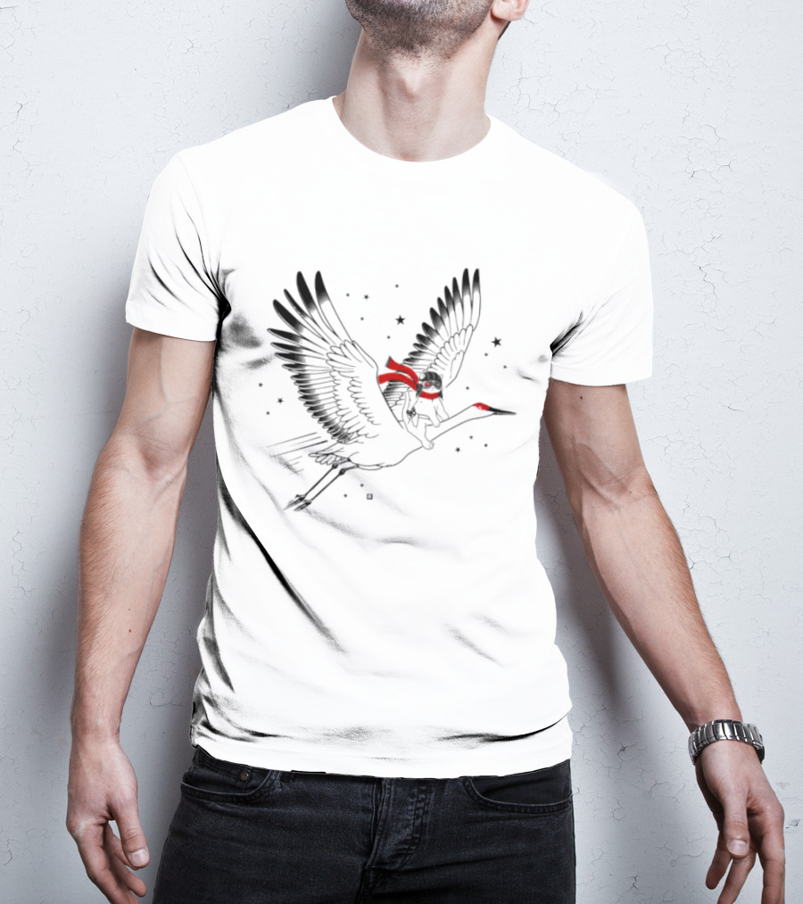 Gary Riding Crane With Stars And Red Accents T-Shirt