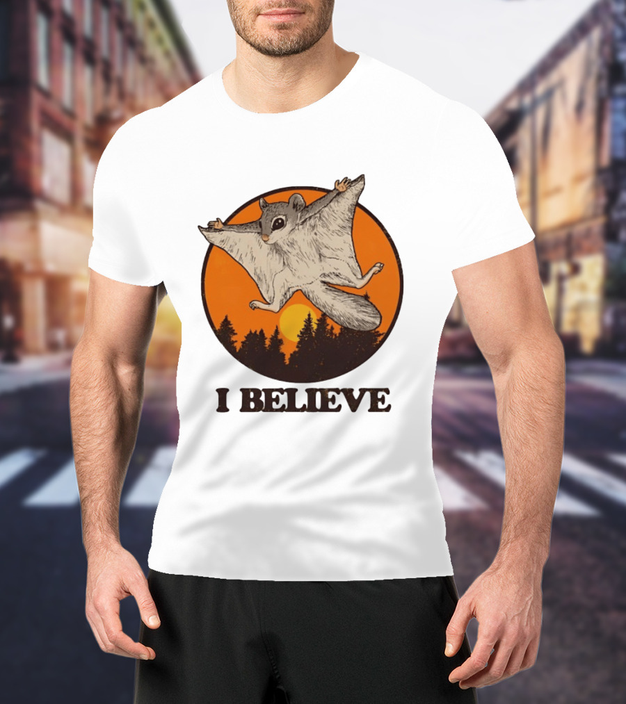I Believe Flying Squirrel Sunset T-Shirt