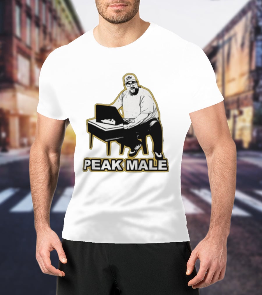PEAK MALE Bearded Man Sitting At Desk Sketch T-Shirt