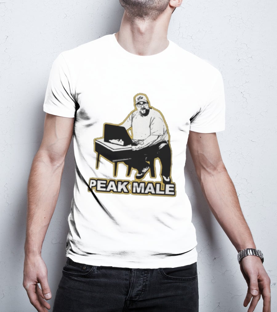 PEAK MALE Bearded Man Sitting At Desk Sketch T-Shirt
