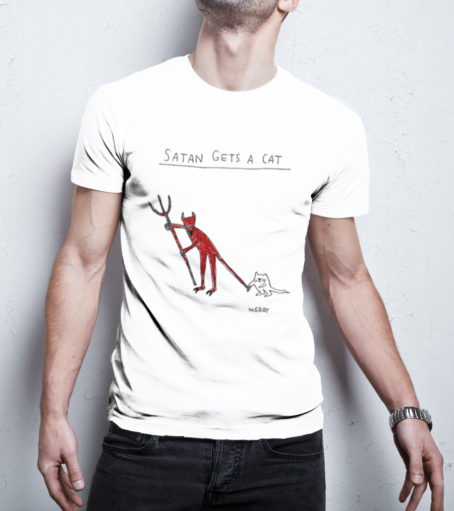Satan Gets A Cat Devil Figure Pitchfork Drawing By The Oatmeal T-Shirt
