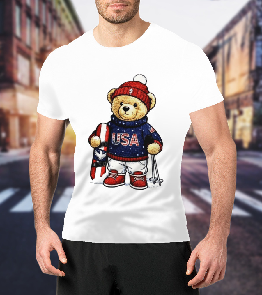 USA Teddy Bear Winter Olympics 2026 Skiing T-Shirt