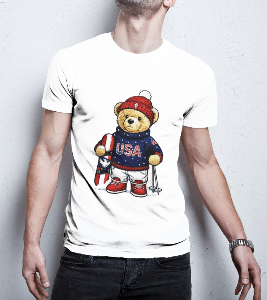 USA Teddy Bear Winter Olympics 2026 Skiing T-Shirt