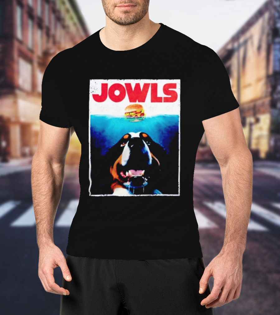 JOWLS Bernese Mountain Dog Burger Parody Jaws Movie T-Shirt