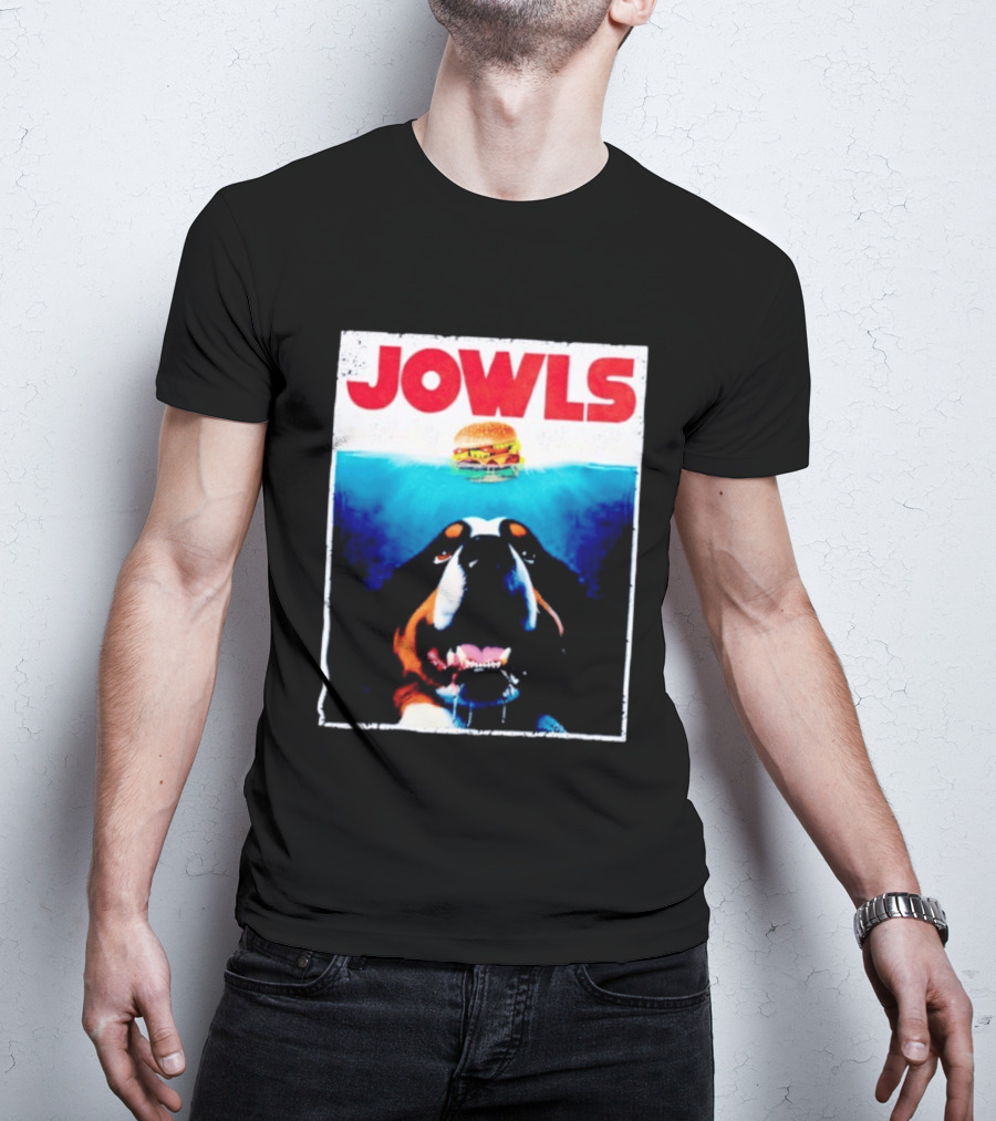 JOWLS Bernese Mountain Dog Burger Parody Jaws Movie T-Shirt