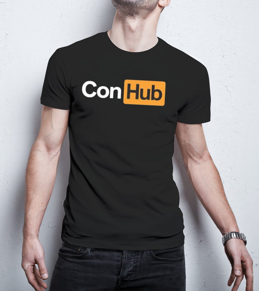 ConHub Parody Text On Orange And White T-Shirt