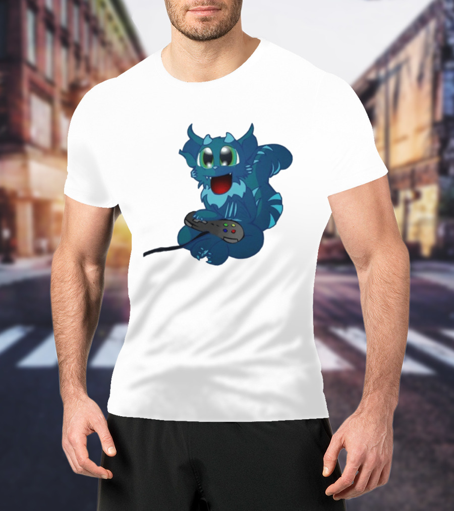 ThaBeast Gamer Blue Creature Playing Controller T-Shirt
