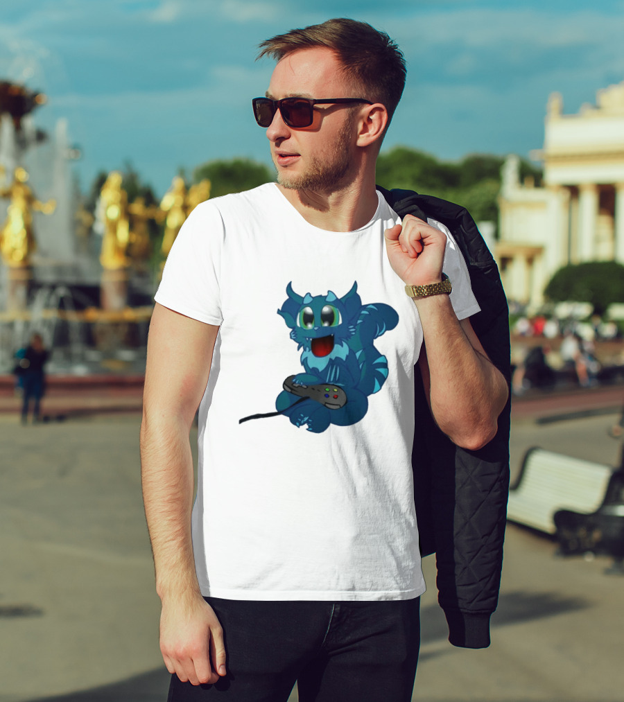 ThaBeast Gamer Blue Creature Playing Controller T-Shirt