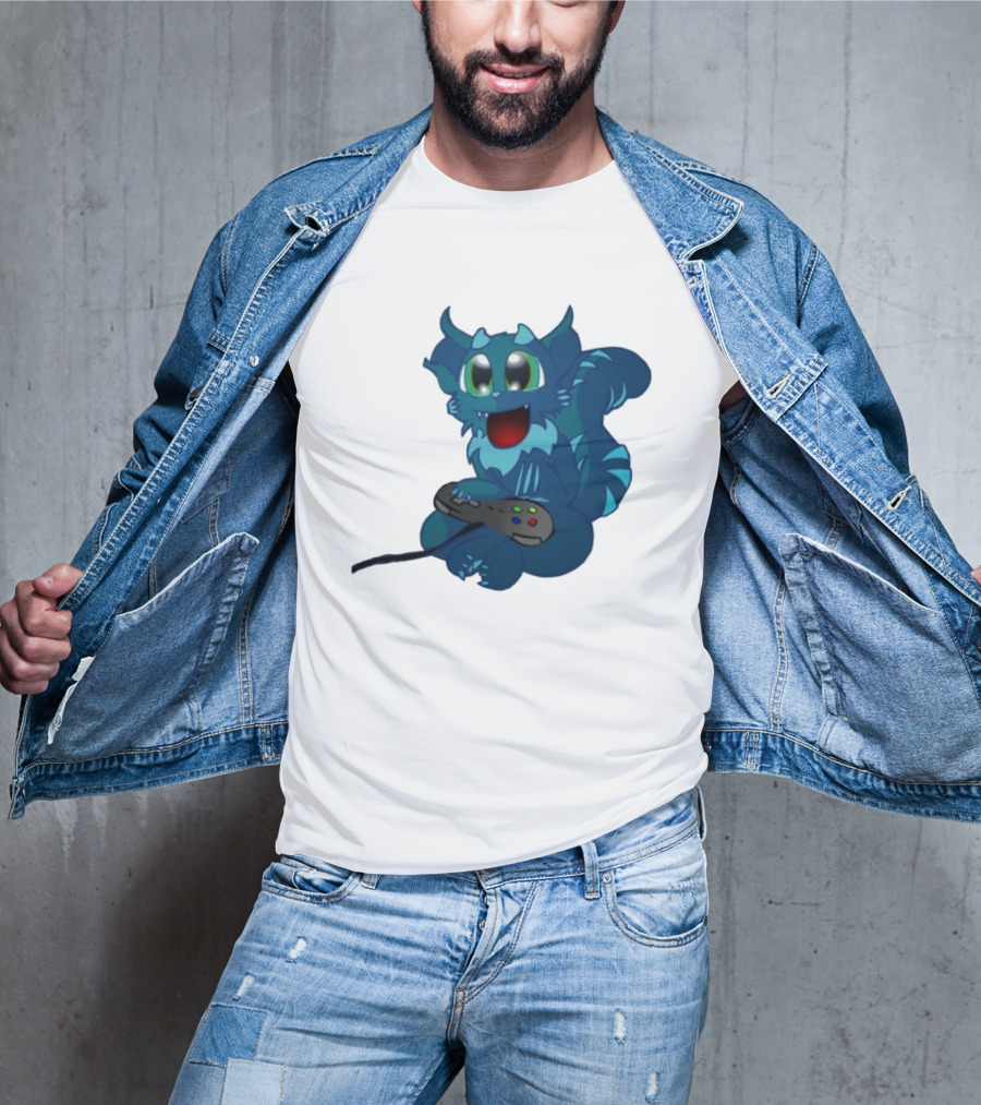 ThaBeast Gamer Blue Creature Playing Controller T-Shirt