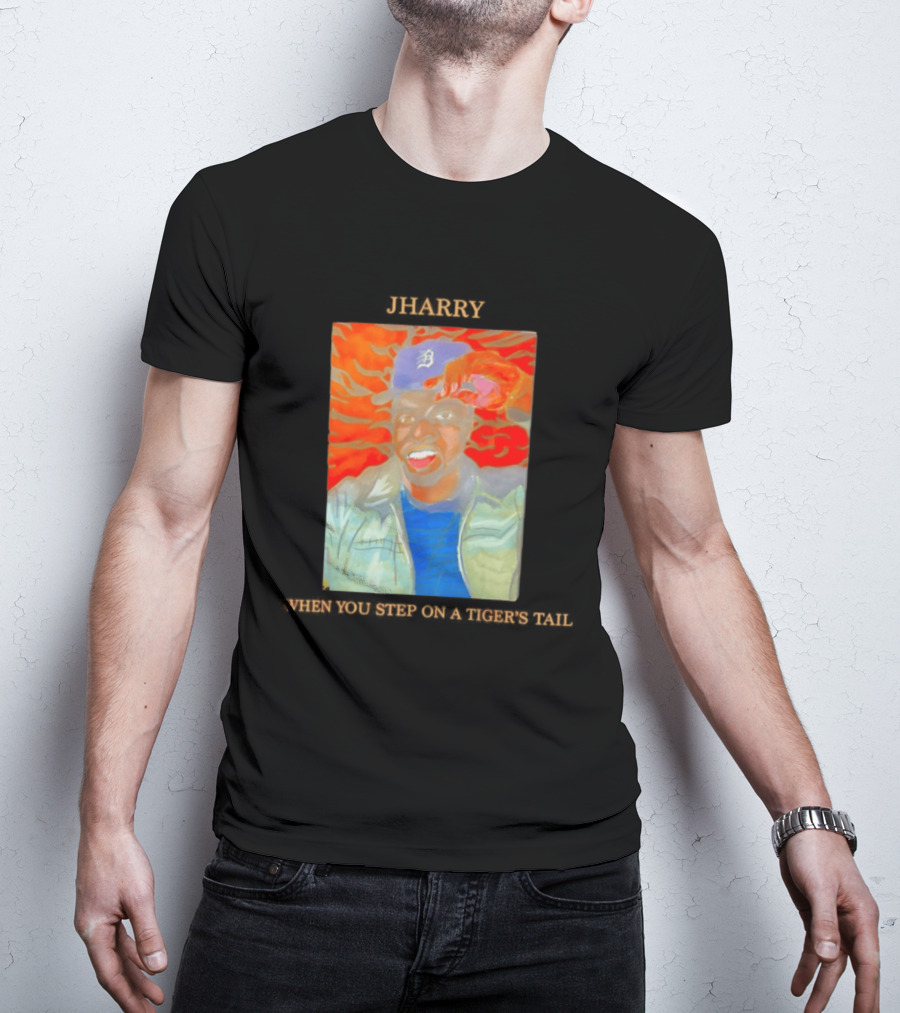 Jharry With Detroit Cap And Tiger's Tail T-Shirt