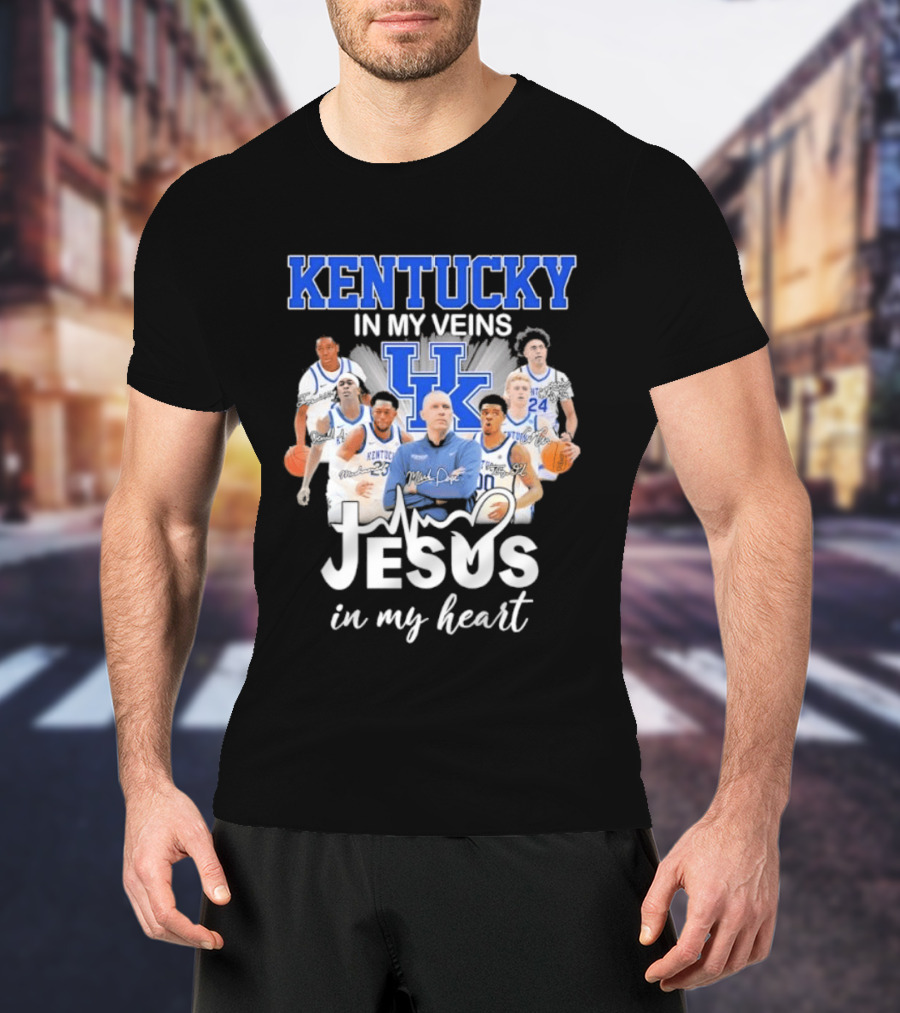 Kentucky Wildcats In My Veins Jesus In My Heart Basketball Coach Mark Pope Players T-Shirt
