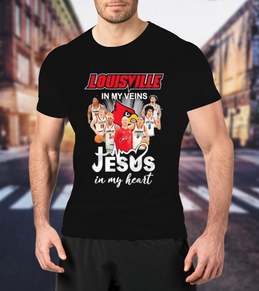 Louisville Cardinals In My Veins Jesus In My Heart Coach Pat Kelsey Players T-Shirt