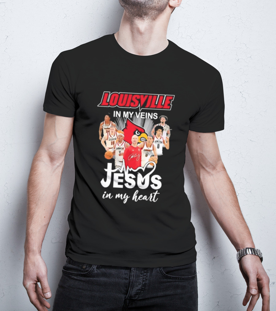 Louisville Cardinals In My Veins Jesus In My Heart Coach Pat Kelsey Players T-Shirt