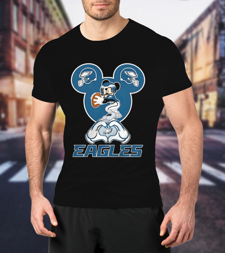 Philadelphia Eagles Mickey Mouse Heart Hands Football T-Shirt