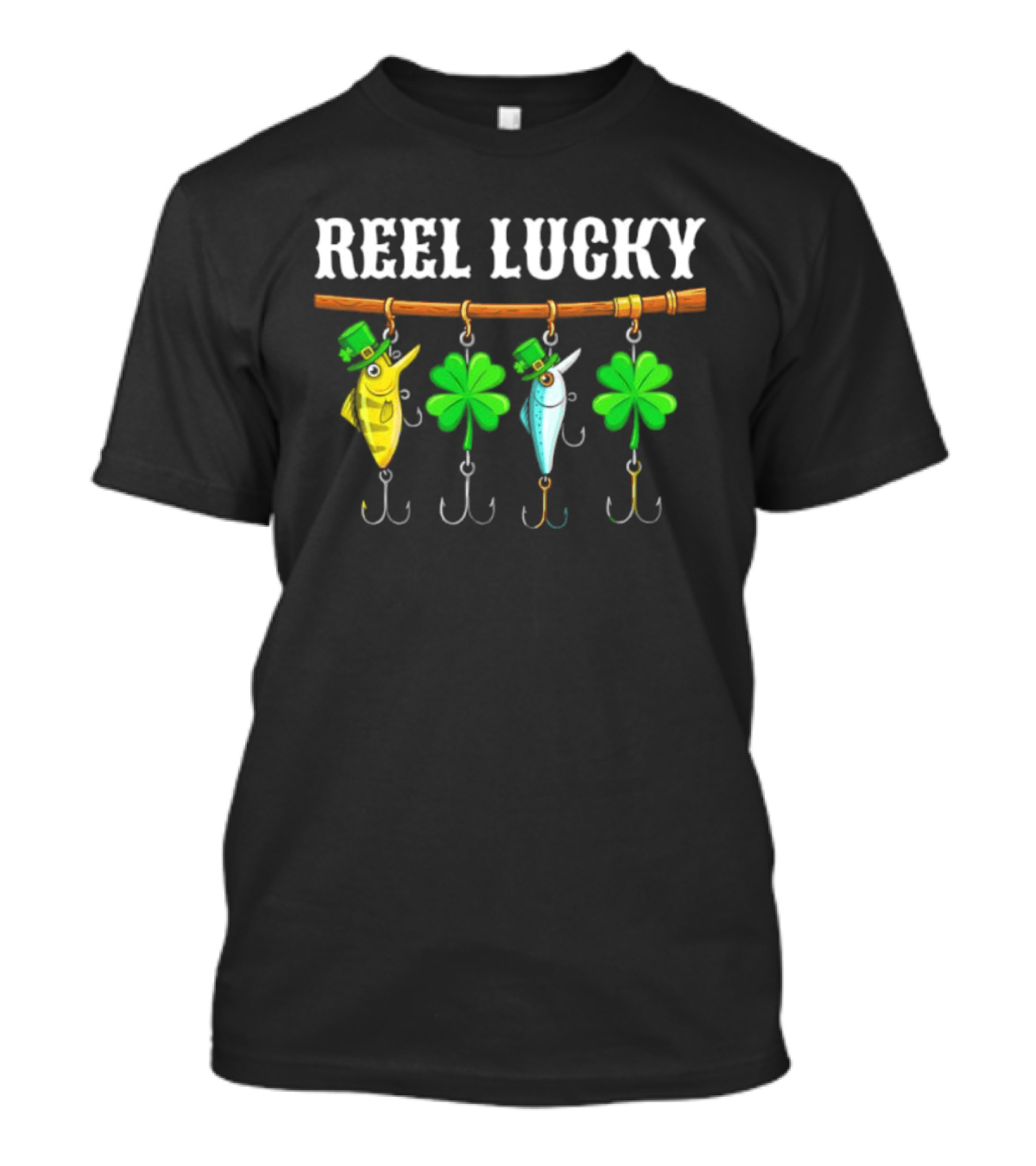 Reel Lucky St Patrick's Day Fishing Shamrock Hooks T-Shirt