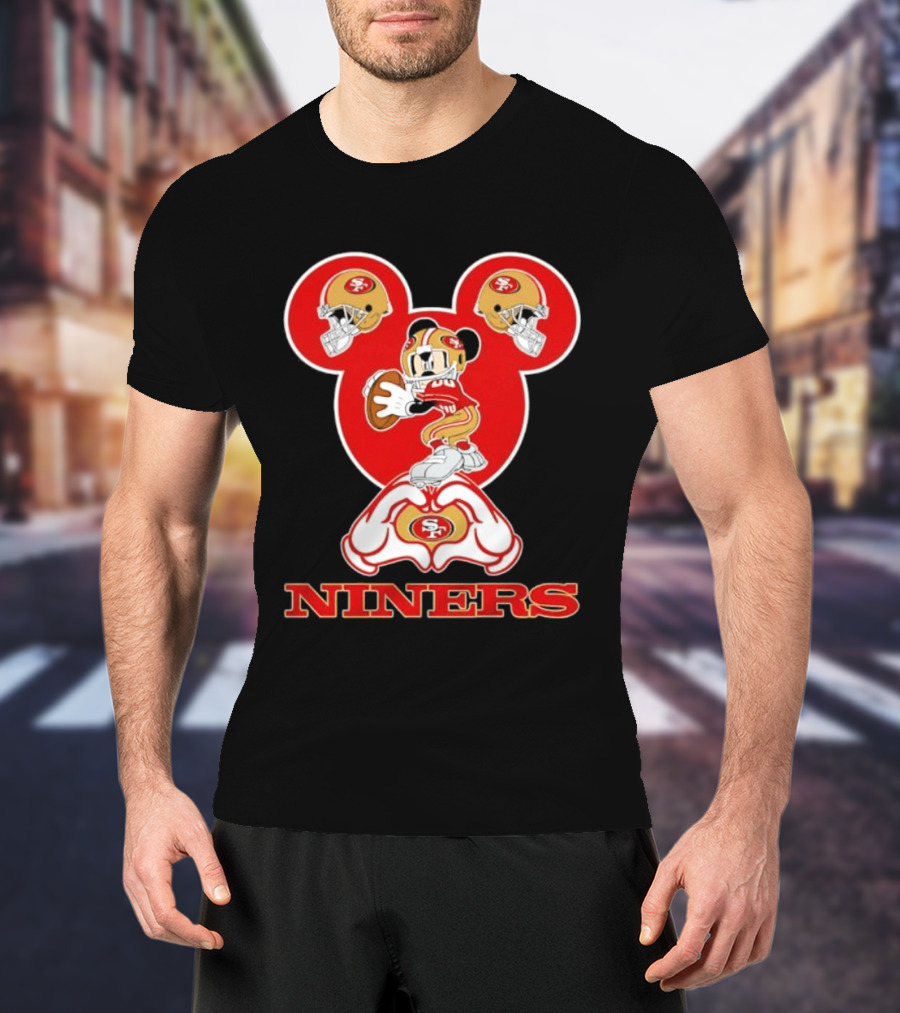 Mickey Mouse San Francisco 49ers Niners Love Heart Hands T-Shirt