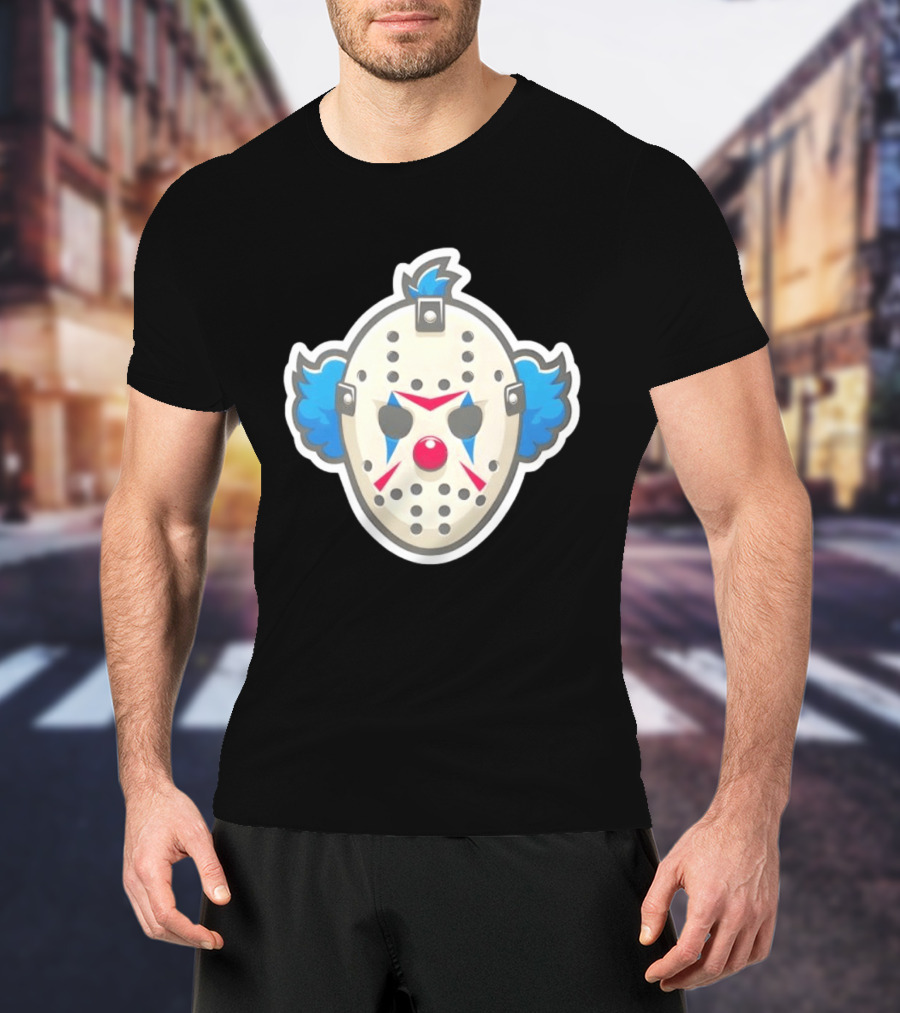Killer Clown Hockey Mask Horror Mashup Iconic Creepy Face T-Shirt