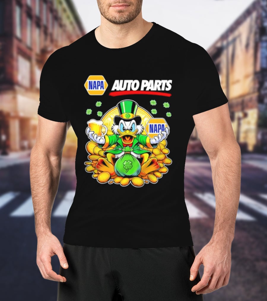 Scrooge McDuck NAPA Auto Parts St Patricks Day Coins And Beer T-Shirt