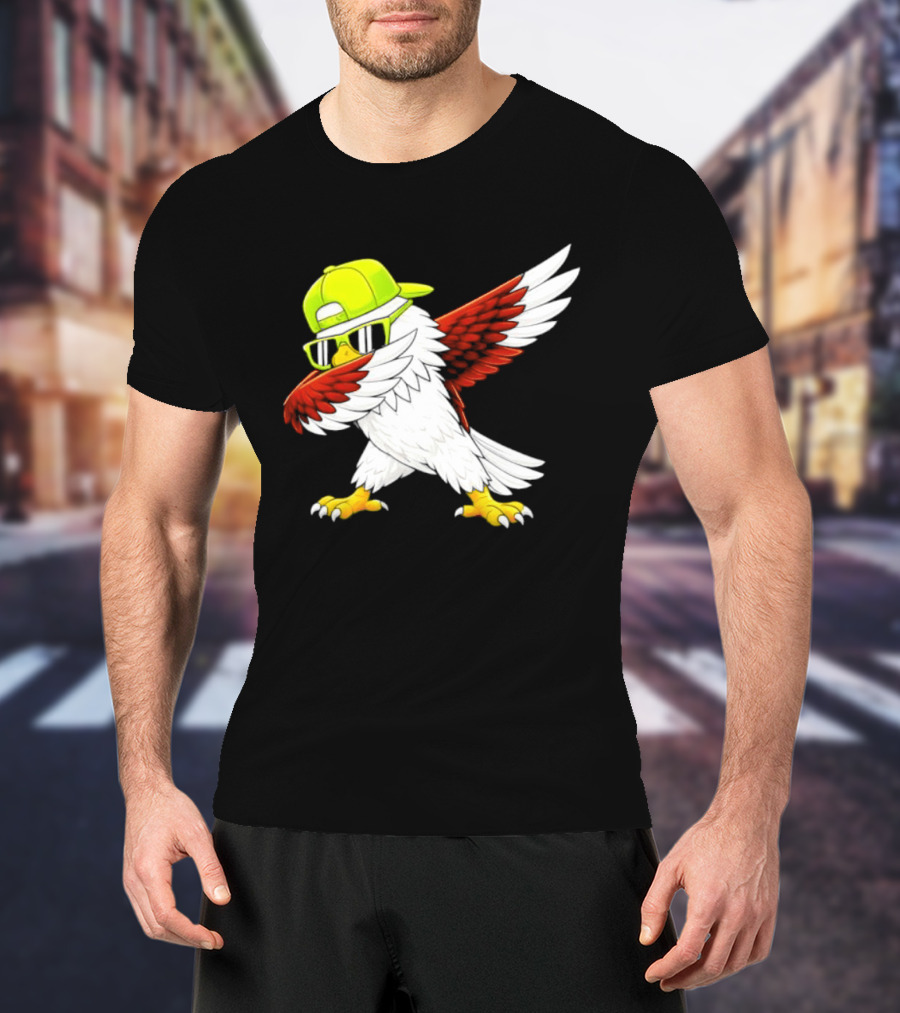 Sea Hawk Dabbing Bird In Neon Cap Football Fan Fun T-Shirt
