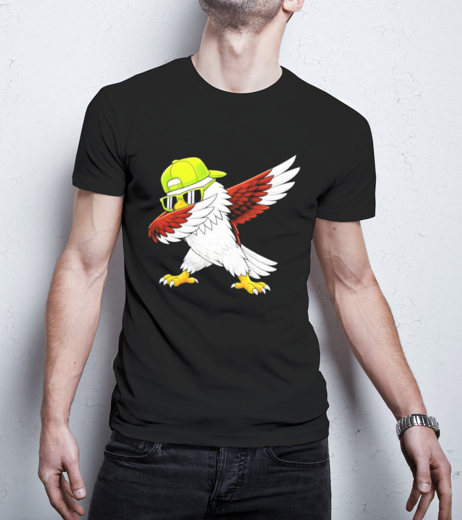 Sea Hawk Dabbing Bird In Neon Cap Football Fan Fun T-Shirt