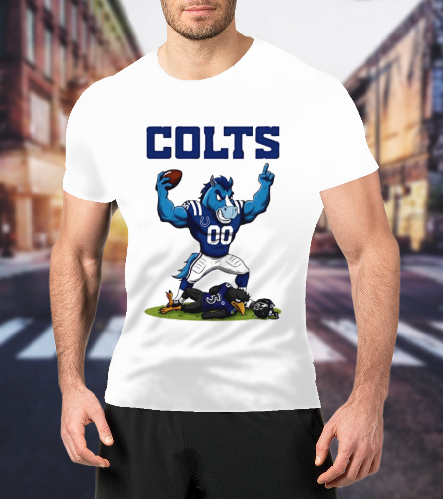 Indianapolis Colts Horse Mascot Defeats Baltimore Ravens Bird Rivalry Football Showdown T-Shirt