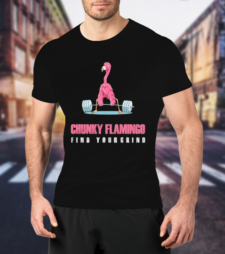 Chunky Flamingo Weightlifting Find Your Grind Motivation T-Shirt