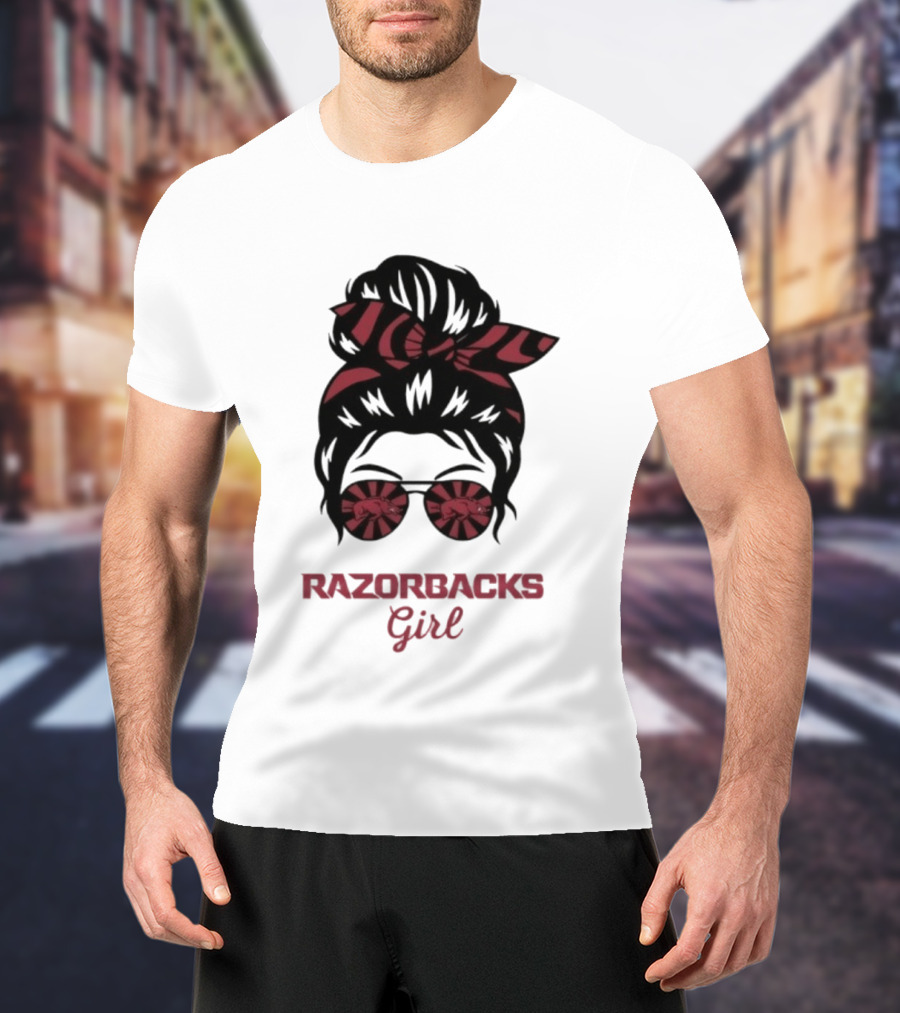 Razorbacks Girl Messy Bun Sunglasses T-Shirt
