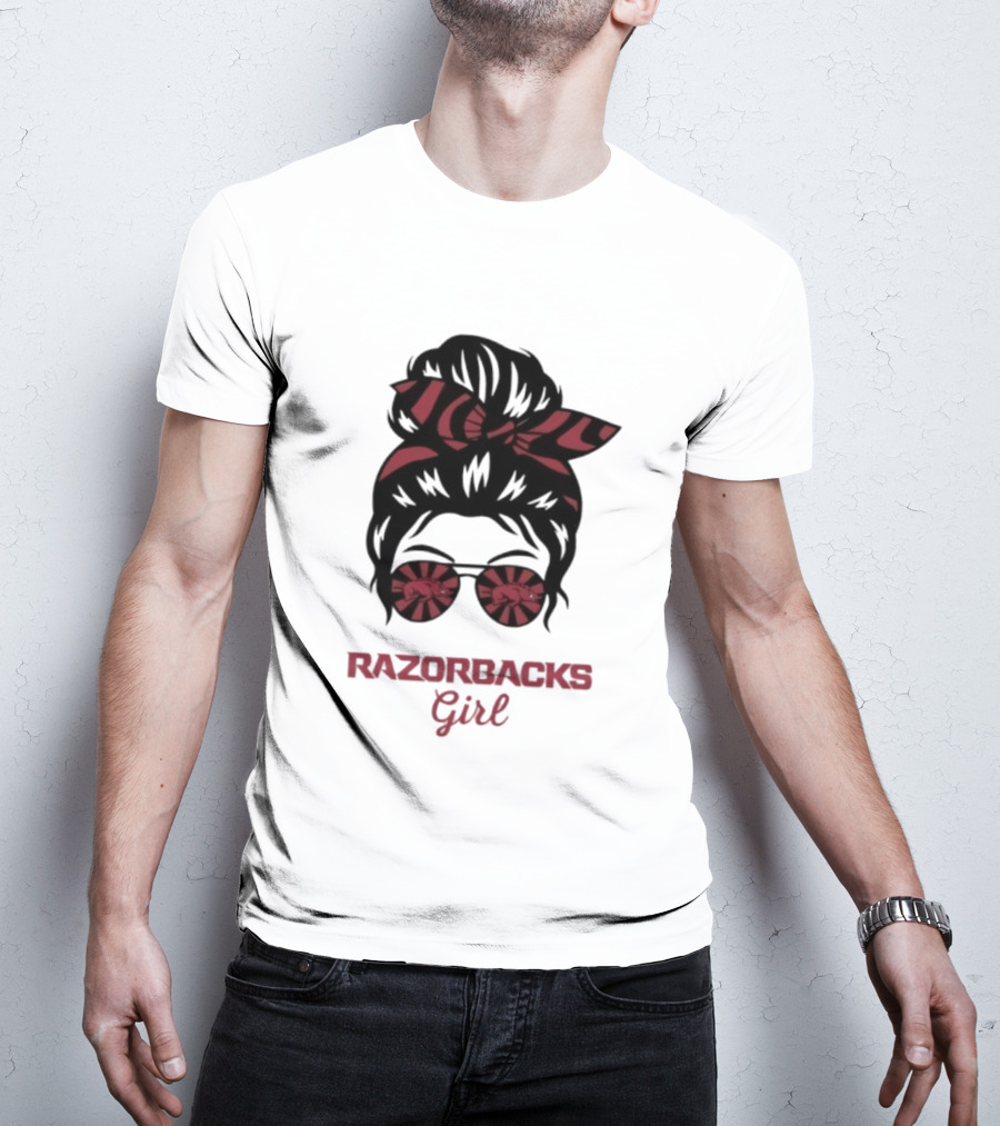 Razorbacks Girl Messy Bun Sunglasses T-Shirt