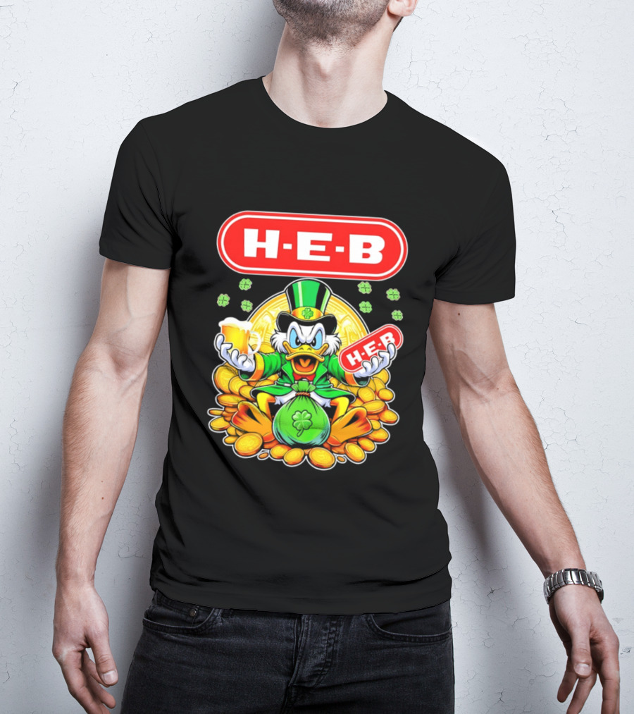 H E B St Patricks Day Scrooge McDuck Coins And Clover Hat T-Shirt