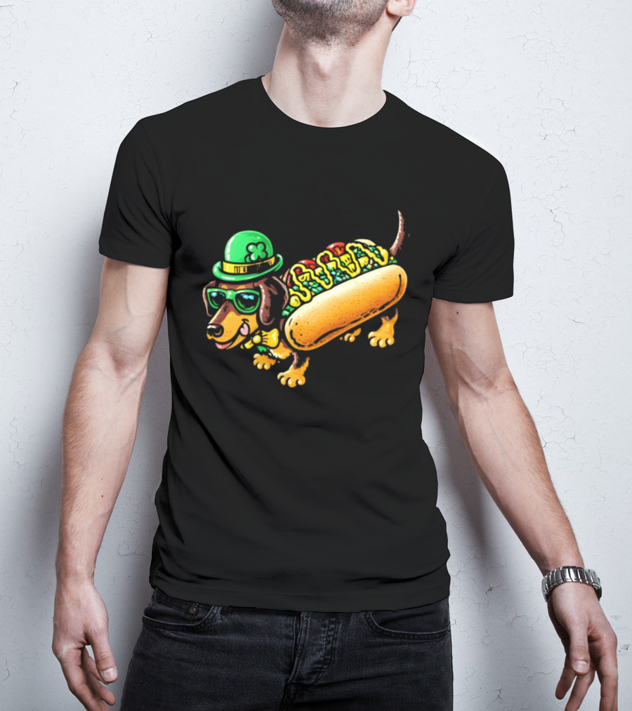 St Patricks Day Chicago Hot Dog Wearing Irish Hat And Glasses T-Shirt