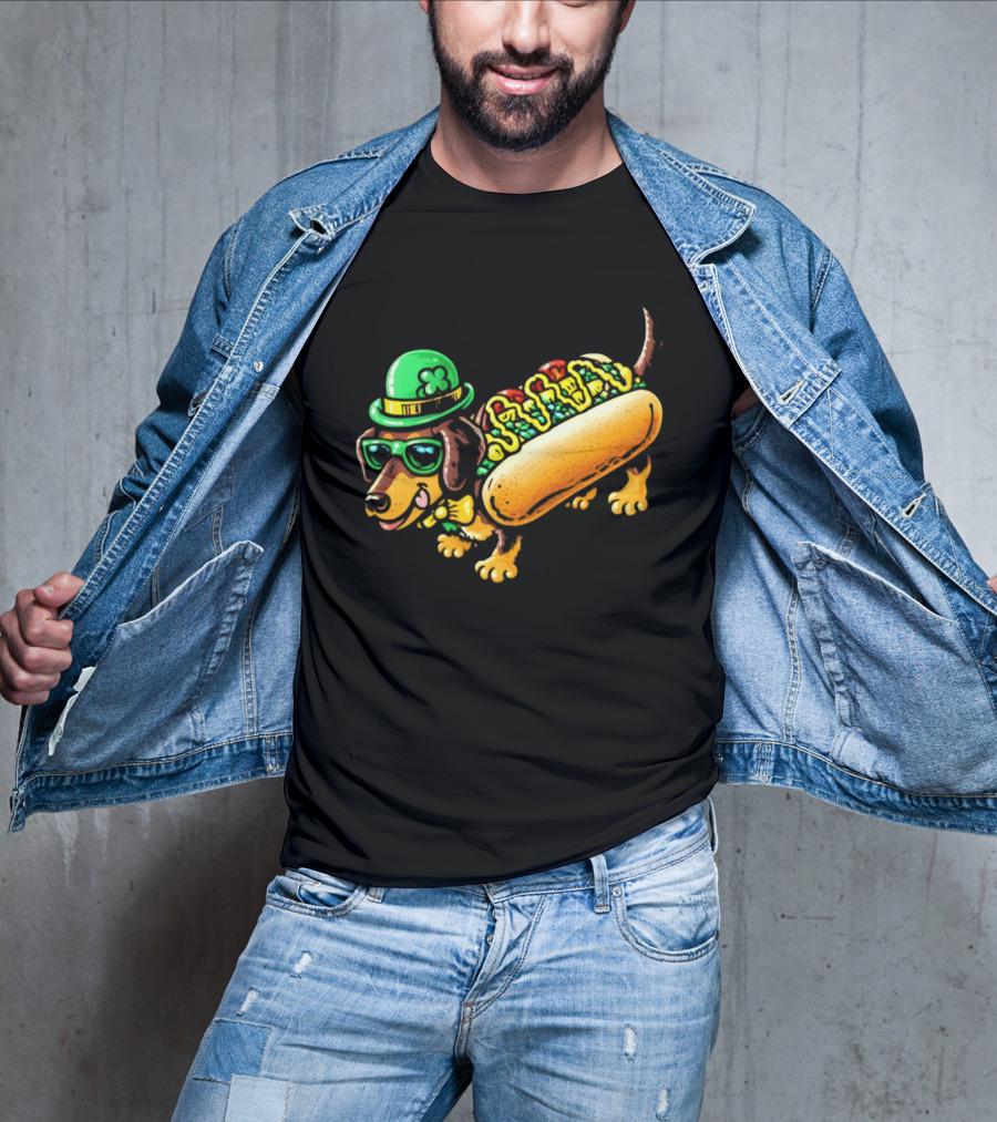 St Patricks Day Chicago Hot Dog Wearing Irish Hat And Glasses T-Shirt