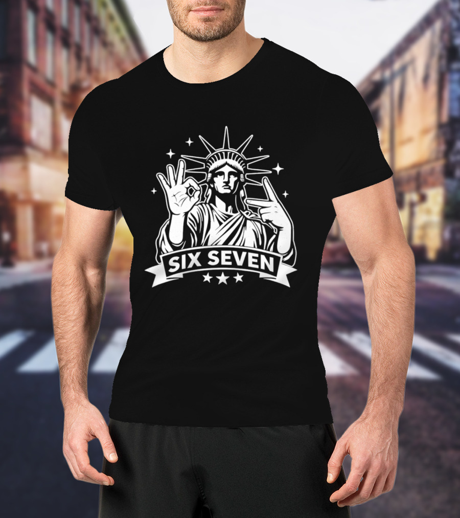 Statue Of Liberty Six Seven Hand Gesture Stars T-Shirt