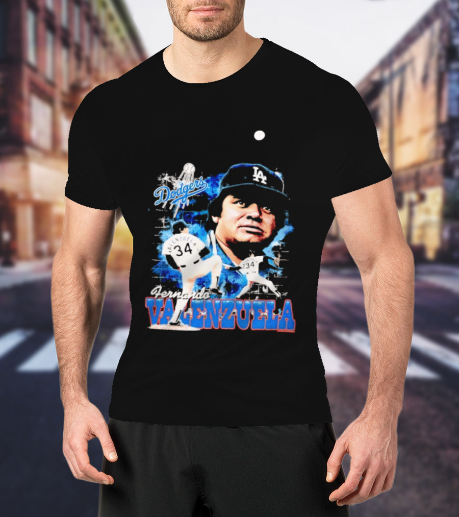 Los Angeles Dodgers Fernando Valenzuela Legendary Pitcher Icon Blue T-Shirt