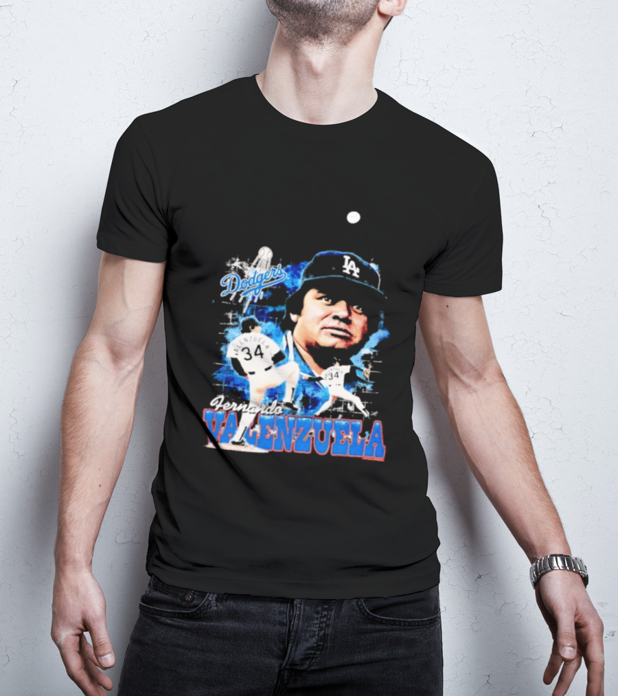 Los Angeles Dodgers Fernando Valenzuela Legendary Pitcher Icon Blue T-Shirt
