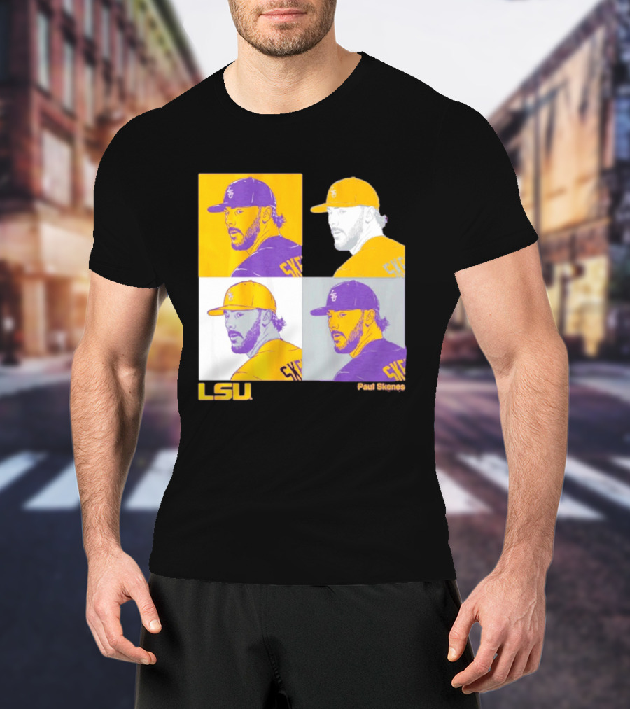 LSU Baseball Paul Skenes Colorful Collage Panels T-Shirt